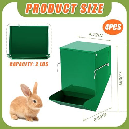 Maxcheck 2 Pcs Rabbit Feeder for Cages, 4.7 Inches, Solid Bottom, Green