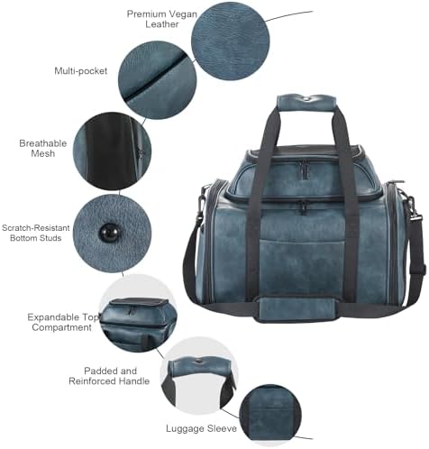 Premium Leather Top Expandable Pet Carrier for Small Dogs & Cats Under 15 lbs, Airline Approved Collapsible Soft-Sided Luxury Travel Bag Blue