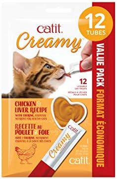 Catit Creamy Lickable Cat Treat, Healthy Cat Treat,Chicken & Liver, 12 Pack