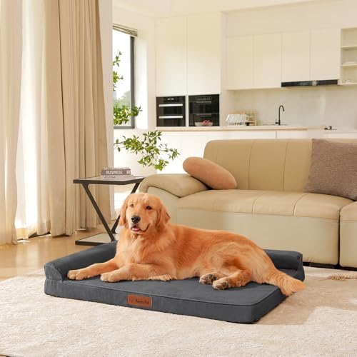 Rainmr Microsuede Dog Bed for Small & Medium Dogs - Orthopedic Dog Bed with Removable Washable Cover, Memory Foam Pet Bed Mat, 41x27 Inches, Dark Grey
