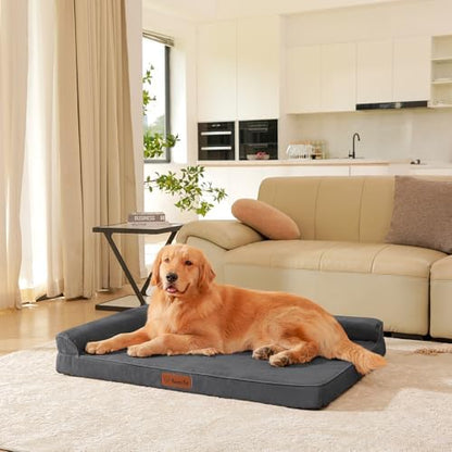 Rainmr Microsuede Dog Bed for Small & Medium Dogs - Orthopedic Dog Bed with Removable Washable Cover, Memory Foam Pet Bed Mat, 41x27 Inches, Dark Grey