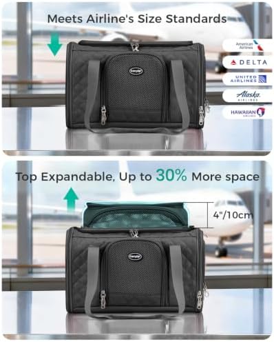 Pet Carrier Airline Approved 18x13x9.5 in, Soft-Sided Top-Expandable, Black