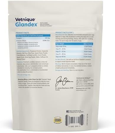Vetnique Glandex Rapid Digestive Support for Dogs, Pumpkin + 7 Probiotics