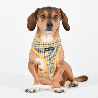 Puppia Lucas Dog Harness A (Over-The-Head) Fashionable Checkered Pattern Spring Summer Harness for Small and Medium Dogs, Yellow, Large