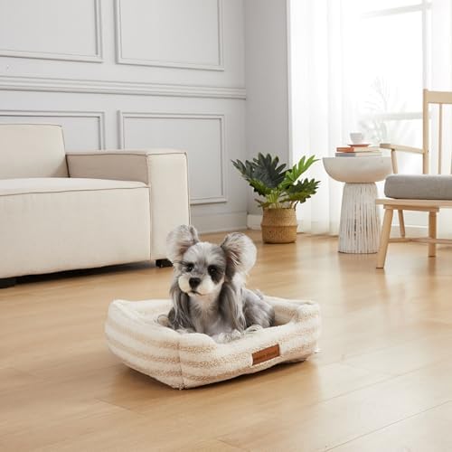 Modern Threads Ultra Soft Plush Pet Bed for Small and Medium Dogs with Elegant Texture and Stylish Design, Removable Washable Cover, Beige, (24" L x 20" W x 8" Th)