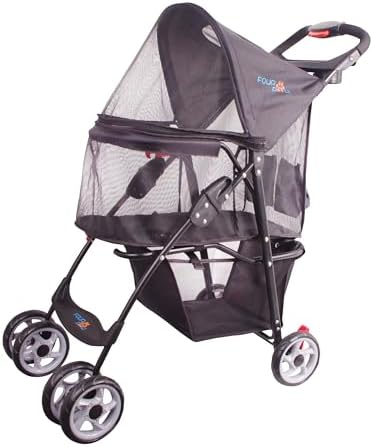Full-Window pet Stroller 4 Wheels for Cats & Dogs, with Storage Basket,Cup Holder, Travel Puppy/Cats Stroller.