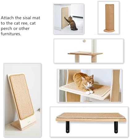 SHENGOCASE 4-Pack 6" X 8" Sisal Cat Scratching Mat Pad with Hook & Loop Tapes for Wall Couch, Window Perch, Cat Wall Furniture Shelves