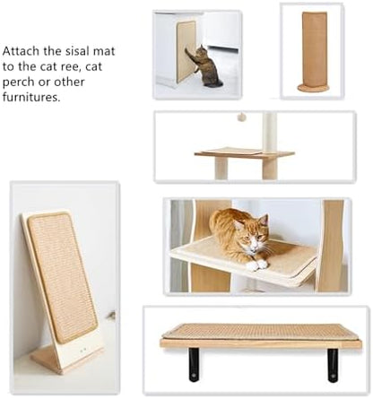 SHENGOCASE 4-Pack 6" X 8" Sisal Cat Scratching Mat Pad with Hook & Loop Tapes for Wall Couch, Window Perch, Cat Wall Furniture Shelves