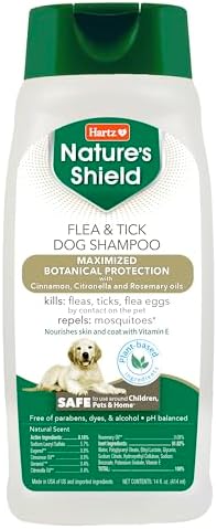 Hartz Nature’s Shield Flea & Tick Dog Shampoo Maximized Botanical Protection & Prevention with Cinnamon, Citronella & Rosemary Oils, 14 Ounces