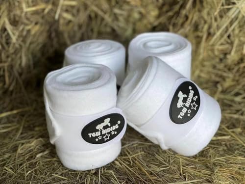 Horse Polo Leg Wraps, Equine Fleece Polo Wraps (Set of 4) - Horse Leg Bandages (White)