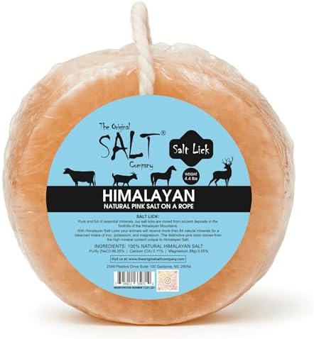 100% Organic Himalayan Salt Lick Provides Essential Minerals for Your Horse/Livestock. This 4.4 lbs Natural Pink Salt Block on a Rope Supports Hydration/Digestion/Wellness.