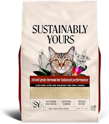 Sustainably Yours Natural Cat Litter, Mixed-Grain Formula, Exceptional Clumping & Odor Control, Virtually No Dust, Easy to Scoop, Corn & Cassava Plant-Based, Unscented, 10 lbs