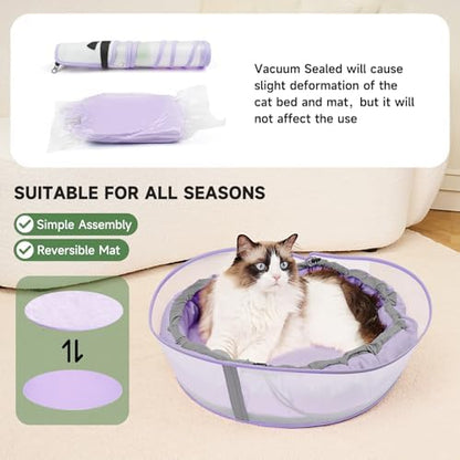 Cat Bed for Indoor Kitten Bed Washable, Anti Anxiety Round Donut Pet Beds for Small Dogs Cats, Super Soft Plush Fur Pet Bed (Purple，21 Inches)