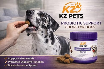 Probiotic Support Chews for Dogs – 6 Billion CFU 5-Strain Dog Probiotic with Prebiotics & Digestive Enzymes – Gut Health, Digestive Support & Immune Support Supplement – 100 Soft Chews
