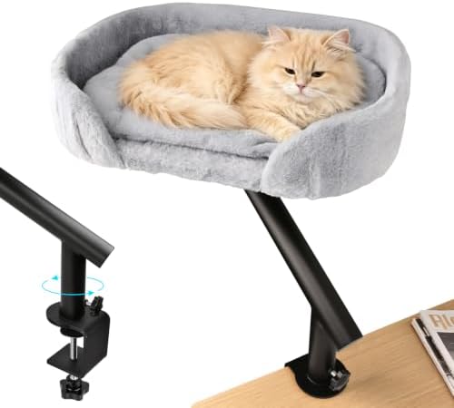 Clamp-On Desk Cat Bed, 16"x12" Cat Spacious Nest, Gray