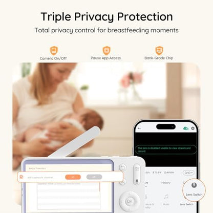 BOIFUN 2K Baby Monitor with 2 Cameras,Smartphone App, Wi-Fi Cameras,Split Screen, 5-inch Display, Motion Tracking, Encrypted Connection, Night Vision, 2-Way Talk, Temp Sensor
