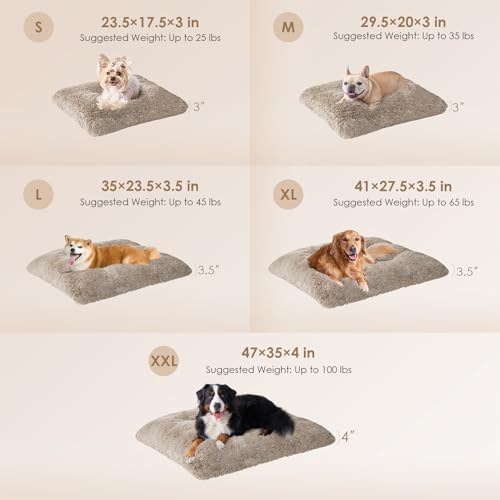 EHEYCIGA Fluffy Dog Crate Bed for Medium Dogs, Plush Crate Pad, Taupe