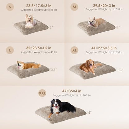 EHEYCIGA Fluffy Dog Crate Bed for Medium Dogs, Plush Crate Pad, Taupe