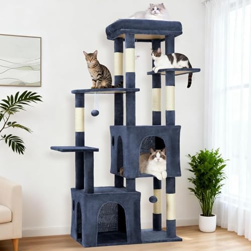 Takywep Blue 61" Heavy Duty Cat Tree, Multi-Level Sturdy Cat Tower,2 Spacious Cat Condos Natural Sisal Scratching Posts & Interactive Toys