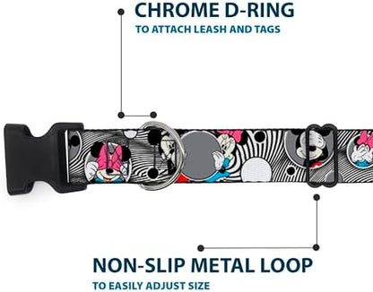 Buckle-Down Plastic Clip Collar - Mickey & Minnie Peek-a-Boo Expressions Swirl Black/White - 1/2" Wide - Fits 8-12" Neck - Medium