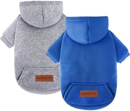 2 Pack Dog Hoodie Warm Hood Dog Sweater Cold Weather Small Dogs Sweatshirt Comfort Pet Clothes for Small Medium Dogs with Pockets Cats Chihuahua Clothes for Male Female Girl Boy Sporty Daily Wear