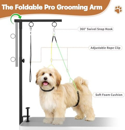 Dog Grooming Table Arm, 31.5"-43.3" Adjustable Pet Stand with Hammock & Clips – 3-in-1 Grooming Kit for Nail Trimming, Haircut & Drying, Home Supplies for Small Dogs