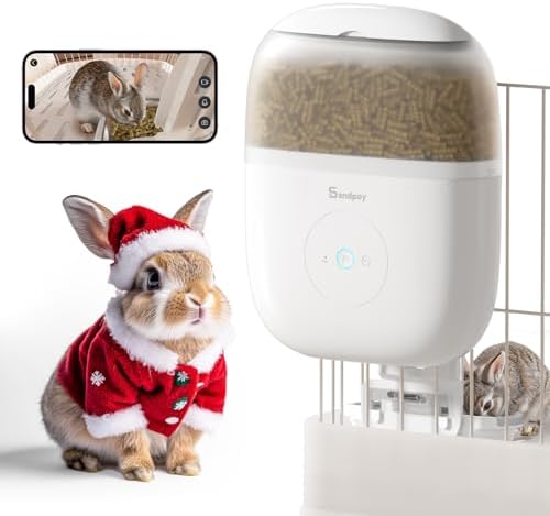 Sandpoy Hanging Automatic Rabbit Feeder for Cages with 1080P Camera
