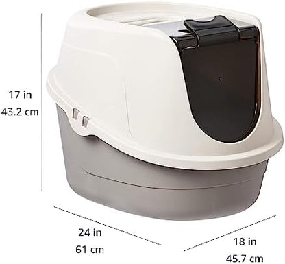 Amazon Basics No-Mess Hooded Enclosed Cat Litter Box with Odor Control and Swinging Door, Large, 24" x 18" x 17", Multicolor