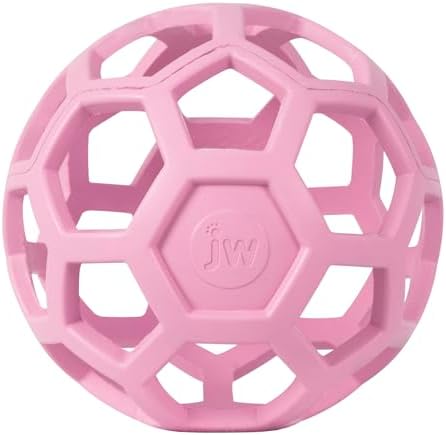JW Pet HOL-ee Roller Dog Puzzle Ball, Large 5.5in, Natural Rubber, Pink