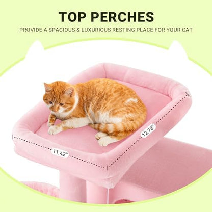 Allewie 64 Inches Multi-Level Cat Tree Tower for Indoor Cats Pink