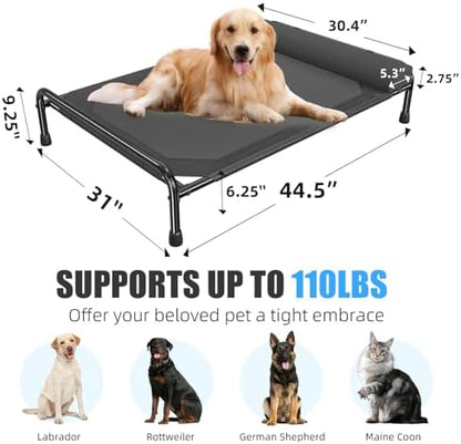 Simple Trending Elevated Dog Bed for Large Dogs, Cooling Raised Pet Cot with Bolster, Breathable Outdoor Couch Bed, 44.5" x 31", Black (Pack of 2)
