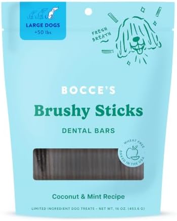 Bocce's Bakery Brushy Sticks Dog Dental Treats, Large Breeds (16 oz)