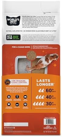 World's Best Cat Litter Low Tracking & Dust Control, Unscented, 32 lb Bag