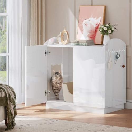 DWVO Large Hidden Litter Box Furniture with Hooks