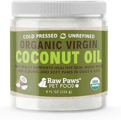 Raw Paws Virgin Organic Coconut Oil for Dogs & Cats (8-oz) - Skin & Coat