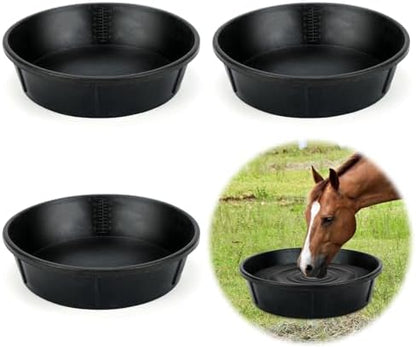 3Pcs Heavy Duty Rubber Feed Pan, 12Q/3Gal Horse Feed Bucket