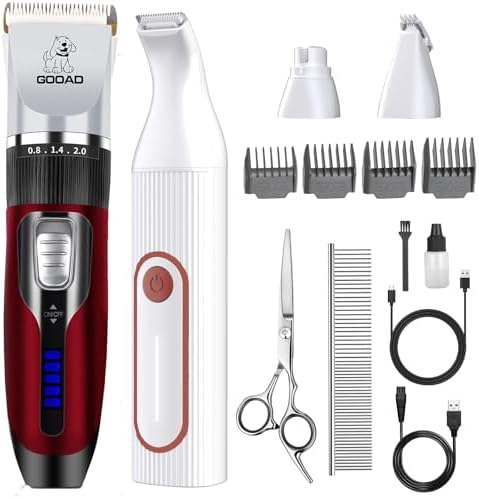 4 in 1 Dog Clippers Grooming Kit and Paw Trimmer for Thick Hair&Coats