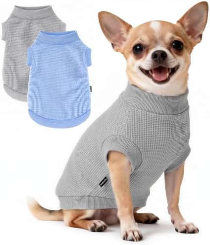2 Pack Dog Shirt for Small Supplies Functional Waffle Dog Clothes Warm Soft Sweatshirt Outfit for Dogs Cats Pet Apparel