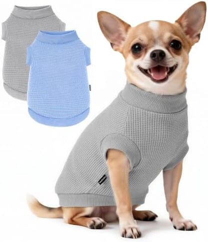 2 Pack Dog Shirt for Small Supplies Functional Waffle Dog Clothes Warm Soft Sweatshirt Outfit for Dogs Cats Pet Apparel