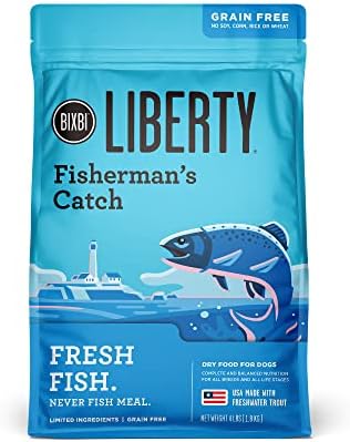 BIXBI Liberty Grain-Free Dry Dog Food, Fisherman’s Catch Recipe – Fresh Fish, High Protein, No Meat Meals – USA Made, 4 lbs
