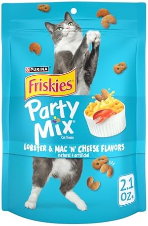 Friskies Purina Made in USA Facilities Cat Treats, Party Mix Lobster & Mac 'N' Cheese Flavors - (10) 2.1 oz. Pouches