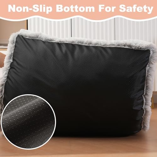 Bedfolks Waterproof Crate Bed, Plush Dog & Cat Bed with Removable Washable Cover, Faux Fur Kennel Pad, 17"x12", Grey