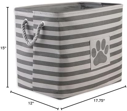 Bone Dry Pet Storage Collection Striped Paw Patch Bin, Large Rectangle, Gray