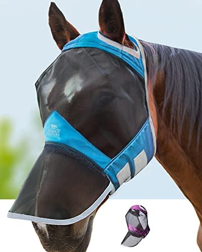Harrison Howard CareMaster Pro Luminous Horse Fly Mask Large Eye Space Full Face Standard with Nose No Ears Voodoo Blue M Cob