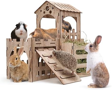 HIIMALEX Large Bunny Castle Sturdy House for Rabbits Ferrets Guinea Pigs