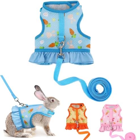 Rabbit Harness and Leash, Bunny Guinea Pig Clothes Ferret, Blue L