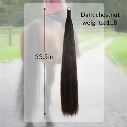 33.5 IN Long 1 LB Horse Tail Extension with Braided Horsehair Loop & Blunt Cut Bottom (Dark Chestnut)