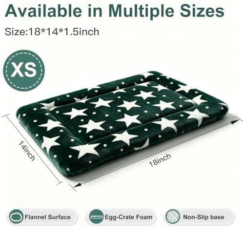 Dog Bed Mat, Reversible Crate Pad & Cute Dog Bed - Machine Washable Kennel Mat with Ultra Soft (Big&Small Stars Green, 18" L x 14" W x 1.5" Th)