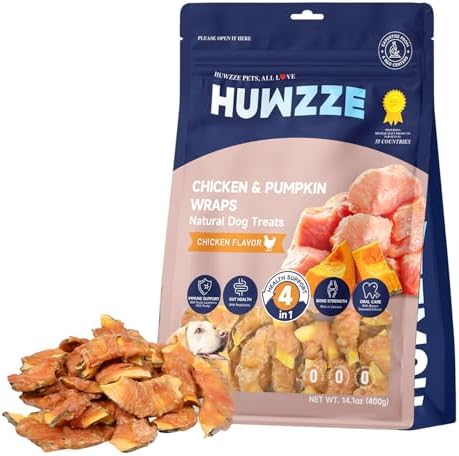 Chicken Wrapped Pumpkin Dog Jerky Treats, Puppy Training Snacks Supports Healthy Digestion, Low Fat & Grain Free, 14.1 oz