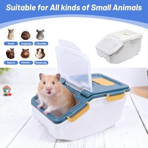 Saim Extra Large Chinchilla Sand Bath Container, 7.4-Inch Hight Dust Bath House with Low-Mess Lid & Scoop, Digging Box for Hamster Hedgehog Small Animals - Blue